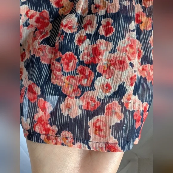 Joie Silk Floral Sleeveless Dress Navy & Pink 100% Silk Flutter Sleeve Pleated S - Picture 5 of 14